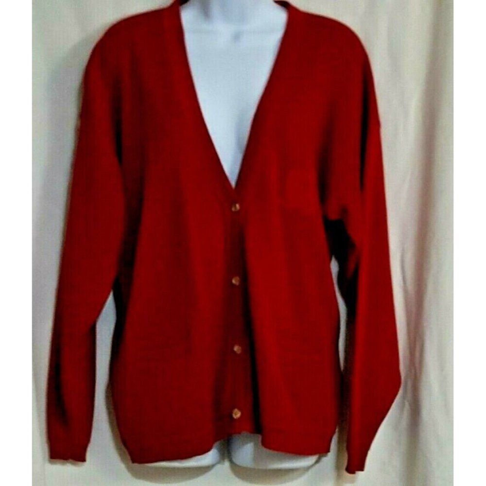 Calvin Klein Sport Vintage Red Cardigan Sweater Women’s M Button Front Long Slv - Picture 2 of 9